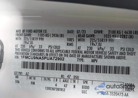 2023 Ford Escape St-Line Select из США, поврежденный, VIN 1FMCU9NA5PUA72902